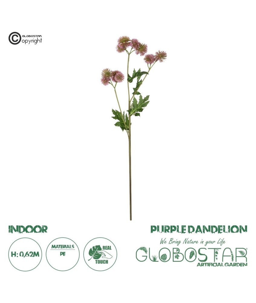 GloboStar® Artificial Garden PURPLE DANDELION BOUQET 21364 Τεχνητό Διακοσμητικό Ταραξάκο Μπουκέτο Y62cm